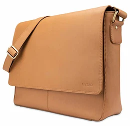 Oxford Umhängetasche Leder Laptoptasche 15 Zoll aus echtem Büffel-Leder im Vintage Look, (LxBxH): ca. 38x10x31 cm - DesertBraun