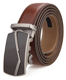Nelbons Herren Gürtel Ratsche Automatik Gürtel für Männer 35mm Breit Ledergürtel, Braun Braun02, (130cm/Geeignet für 28 -44 taille)