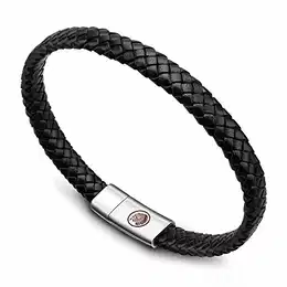 Lederarmband Herren Armband Herren Männer Leder Edelstahl Gravur Schwarz Braun Geflochten mit Magnet Verschluss