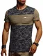 Leif Nelson Herren Sommer T-Shirt Rundhals-Ausschnitt Slim Fit Baumwolle-Anteil Moderner Männer T-Shirt Crew Neck Hoodie-Sweatshirt Kurzarm lang LN405 Khaki-Schwarz Medium