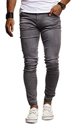 Herren Jeans Hose Slim Fit Denim Blaue graue Lange Jeanshose für Männer Coole Jungen weiße Stretch Freizeithose Schwarze Cargo Chino Sommer Winter Basic LN9170 Schwarz W32/L32