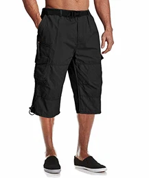 Kurze Hose Herren Outdoor Freizeitshort Sommer Bermuda Short Atmungsaktiv Cargohose Dreiviertel Outdoorhosen, Schwarz, 32
