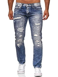 Red Bridge Herren Jeans Hose Destroyed Denim Röhrenjeans RB-157S Blau W32 L32