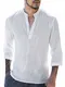 Gemijacka Herren Leinenhemd Henley Freizeithemd 3/4 Ärmellänge & Kurzarm Regular Fit Kragenloses Shirt, 3/4 Ärmellänge - Weiß, M
