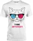 makato Herren T-Shirt mit Nackenband und Motiv Think Different Cat Weiß White M