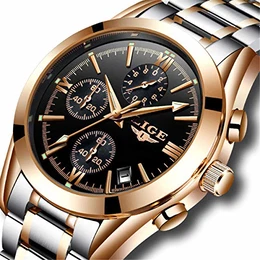 Herren-Armbanduhr, Schwarz / Multifunktional, Datumsanzeige, Kalender, Edelstahl, Business-Stil, modisch, lässig, wasserdicht, analog, Quarzuhr für Herren