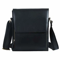 Leathario Herren Umhängetasche Messger Bag Schwarz