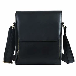 Herren Leder Umhängetasche Messgerbag für Business Retro Alltage Schwarz
