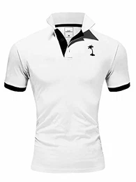 Herren Poloshirt Kontrast T-Shirt Polo O-222 [Weiß, M]