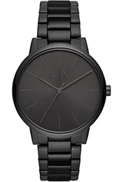 Herrenuhr , Dreizeigeruhrwerk, 42 mm Schwarzes Edelstahlgehäuse mit Edelstahlarmband, AX2701