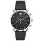 Emporio Armani Herrenuhr , Chronographenwerk, 43mm Silbernes Edelstahlgehäuse mit Lederarmband, AR11143