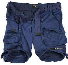 A. Salvarini Herren Designer Cargo Shorts Cargoshorts Kurze Hose Gürtel AS079 [AS-079-Navy-W32]