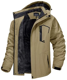 Snowboard Jacke Herren Warm Gefüttert Jacke Thermo Winterjacke Herren Bergjacke Dicke Hardshelljacke Funktionsjacke Atmungsaktiv Outdoorjacke für Camping Ski Khaki M