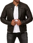 Redbridge Herren Jacke Übergangsjacke Biker Lederjacke Echtleder mit gesteppten Bereichen Braun