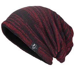 Herren Slouchy Stricken Beanie Skull Caps Künstlerische Hüte, M, Rotwein