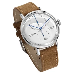 FEICE Herren Analog Uhr Mechanische Automatikwerk mit Gewölbtes Glas Kalender Armbanduhren - FM202 (Braun Lederband)