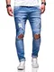 Ombre-Eight Herren Jeans Destroyed Slim Fit Hose Chino Jeanshose J-106 [Blau, W33/L32]
