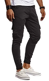 Herren Hose Jeans Stretch Jeanshose Chino Cargo Chinohose Jogger Freizeithose Stretch Slim Fit LN9285; W32L32, Schwarz