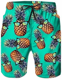 Herren 3D Badeshorts Freizeitshorts Ananas Grafik Strandshorts Kurze Schnelltrocknend Casual Badehose Blau M