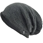 VECRY Herren Slouchy Stricken Beanie Skull Caps Künstlerische Hüte Plaid-Grau