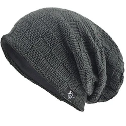 VECRY Herren Slouchy Stricken Beanie Skull Caps Künstlerische Hüte Plaid-Grau