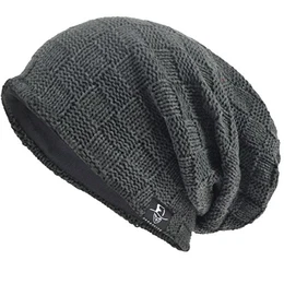 Herren Slouchy Stricken Übergroße Beanie Skull Caps Künstlerische Hüte (Plaid-Grau)