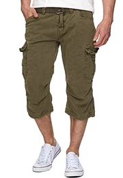 Indicode Herren Nicolas Check 3/4 Cargo Shorts kariert mit 6 Taschen inkl. Gürtel aus 100% Baumwolle Kurze Hose Sommer Herrenshorts Short Men Pants Cargohose kurz für Männer Army M