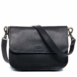 Schultertasche Fran aus Premium Leder I Handtasche Schultergurt für Damen I Umhängetasche schwarz handgefertigt