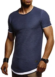 Herren Sommer T-Shirt Rundhals-Ausschnitt Slim Fit Baumwolle-Anteil Moderner Männer T-Shirt Crew Neck Hoodie-Sweatshirt Kurzarm lang LN8223 Dunkel Blau Medium