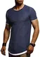 Leif Nelson Herren Sommer T-Shirt Rundhals-Ausschnitt Slim Fit Baumwolle-Anteil Moderner Männer T-Shirt Crew Neck Hoodie-Sweatshirt Kurzarm lang LN8223 Dunkel Blau Medium