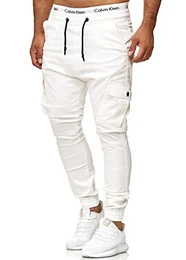 Herren Chino Jogg Jogger Jeans Slim Fit Cargo Stretch W29-W38 Weiß W32 L32