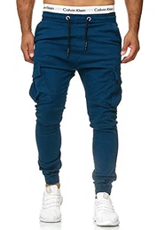 Herren Chino Jogg Jogger Jeans Slim Fit Cargo Stretch W29-W38 Navy W32 L32