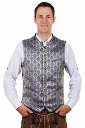 Elegante Trachtenweste Gilet Silbergrau-dunkelblau Mario mit edler Musterung Gr. 46-66 (56)