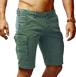 Herren Cargo Hose Shorts Sommer Kurze Hose Chino Bermuda Stretch Slim Fit LN1345; W32; Khaki