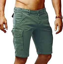 Herren Cargo Hose Shorts Sommer Kurze Hose Chino Bermuda Stretch Slim Fit LN1345; W30; Khaki