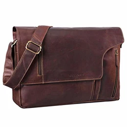 STILORD ''''Enrico'''' Lederumhängetasche Herren Vintage Messenger Bag mit 15.6 Zoll Laptopfach Aktentasche große Arbeitstasche aus echtem Leder, Farbe:Cognac - Dunkelbraun