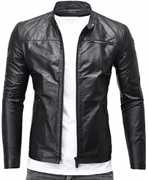 Epic Herren Lederjacke Cleane Basic Jacke aus weichem Schafs-Leder (M, Schwarz)