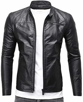 Crone Epic Herren Lederjacke Cleane Leichte Basic Jacke Schwarz