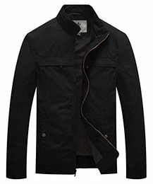 WenVen Herren Military Jacke Leicht Stehkragen Jacke Schwarz Medium