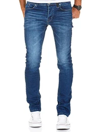 Herren Strech Basic Regular Slim Denim Jeans Hose 7988 Mittelblau W32/L32
