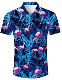 Hawaiihemden Herren Blumen Hemden 3D Flamingo Hawai Hemden Kurzarm Shirt Funky Hawaiihemd Herren Hemd Floral Freizeithemden Sommer Hemd Ferien Party Tshirt M