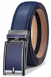 Gürtel Herren,Leder Automatik Gürtel für Männer Kleidung, Größe Angepasst, 025-blau1189, 105cm/28-34taille verstellbar