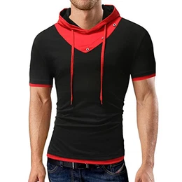 LeeY Herren Sommer Beiläufig Einfarbig T Shirts Kapuzenshirt Slim Kurzarm Tops Männer Mode Rüschen Hemd Schick Trendige Bluse Unterhemd Trägershirts Tunika Weiß, Schwarz, Marine, Grau (Schwarz D, M)