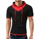 LeeY Herren Sommer Beiläufig Einfarbig T Shirts Kapuzenshirt Slim Kurzarm Tops Männer Mode Rüschen Hemd Schick Trendige Bluse Unterhemd Trägershirts Tunika Weiß, Schwarz, Marine, Grau (Schwarz D, M)