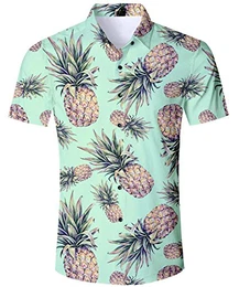 Hawaiihemd Herren Kurzarm Hemden Ananas Grün