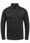 Blend Danovan Herren Strickpullover Troyer Feinstrick Pullover mit Stehkragen und Reißverschluss Schwarz (70155)