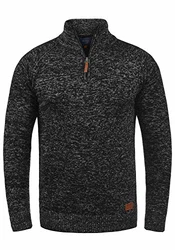 Blend Danovan Herren Strickpullover Troyer Feinstrick Pullover mit Stehkragen und Reißverschluss Schwarz (70155)