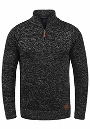 Danovan Herren Strickpullover Troyer Feinstrick Pullover mit Stehkragen und Reißverschluss, Größe:L, Farbe:Black (70155)