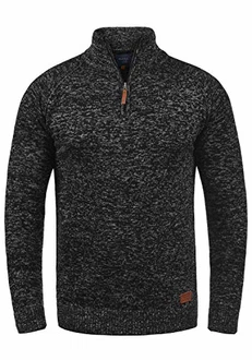 Blend Danovan Herren Strickpullover Troyer Feinstrick Pullover mit Stehkragen und Reißverschluss Schwarz (70155)