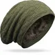 Grin&Bear Long Slouch Beanie Grobstrick Teddyfleece olivgrün M10